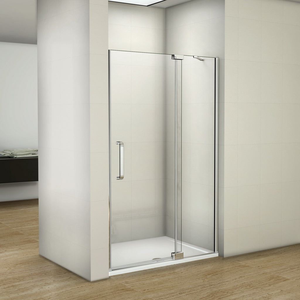 Duschtür Drehtür mit Festteil 100 cm Nische Dusche 8mm NANO Glas H.195 cm