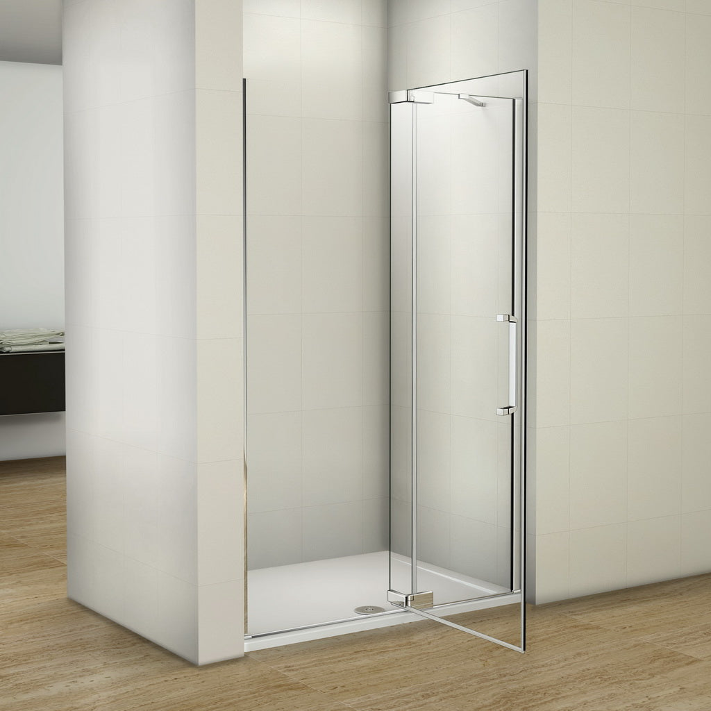 Duschtür Drehtür mit Festteil 100 cm Nische Dusche 8mm NANO Glas H.195 cm