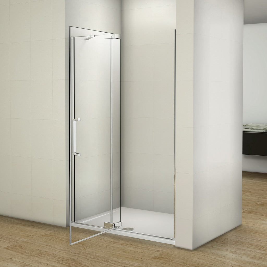 Duschtür Drehtür mit Festteil 90 cm Nische Dusche 8mm NANO Glas H.195 cm