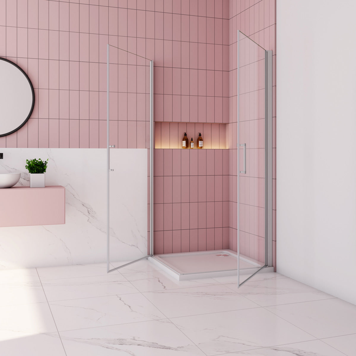 Duschkabine 90x90 Dusche Glas Eckeinstieg mit Drehtür H.185 cm Dusche