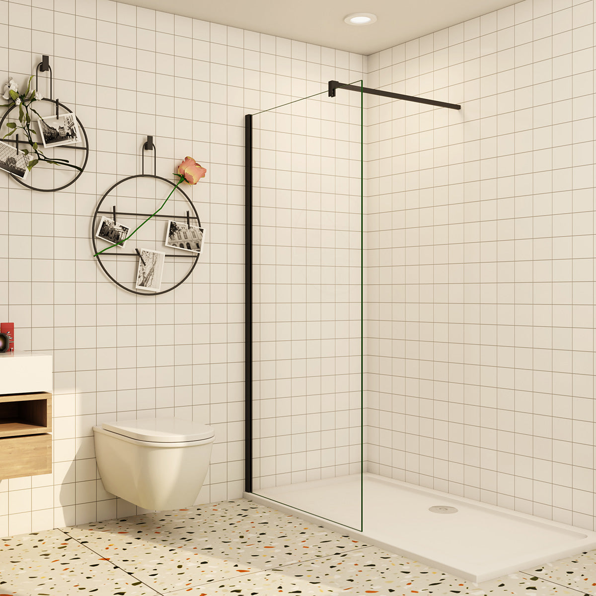 Walk In Duschwand Dusche 10mm 150x200 cm Glas Duschabtrennung Duschkabine Schwarz