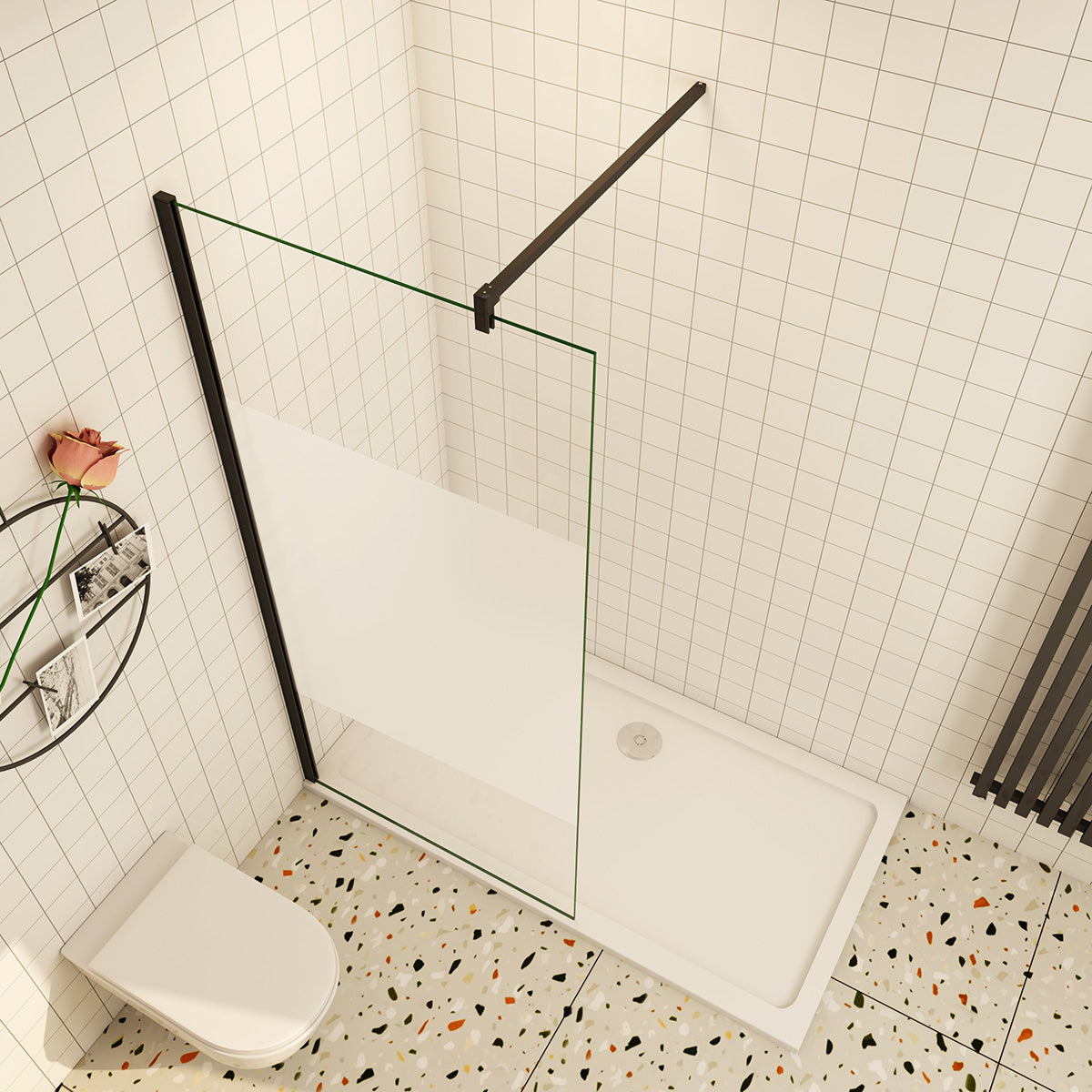 Walk In Duschwand 10mm Glas 120x200 cm mit Splitterschutzfolie Schwarz Duschkabine