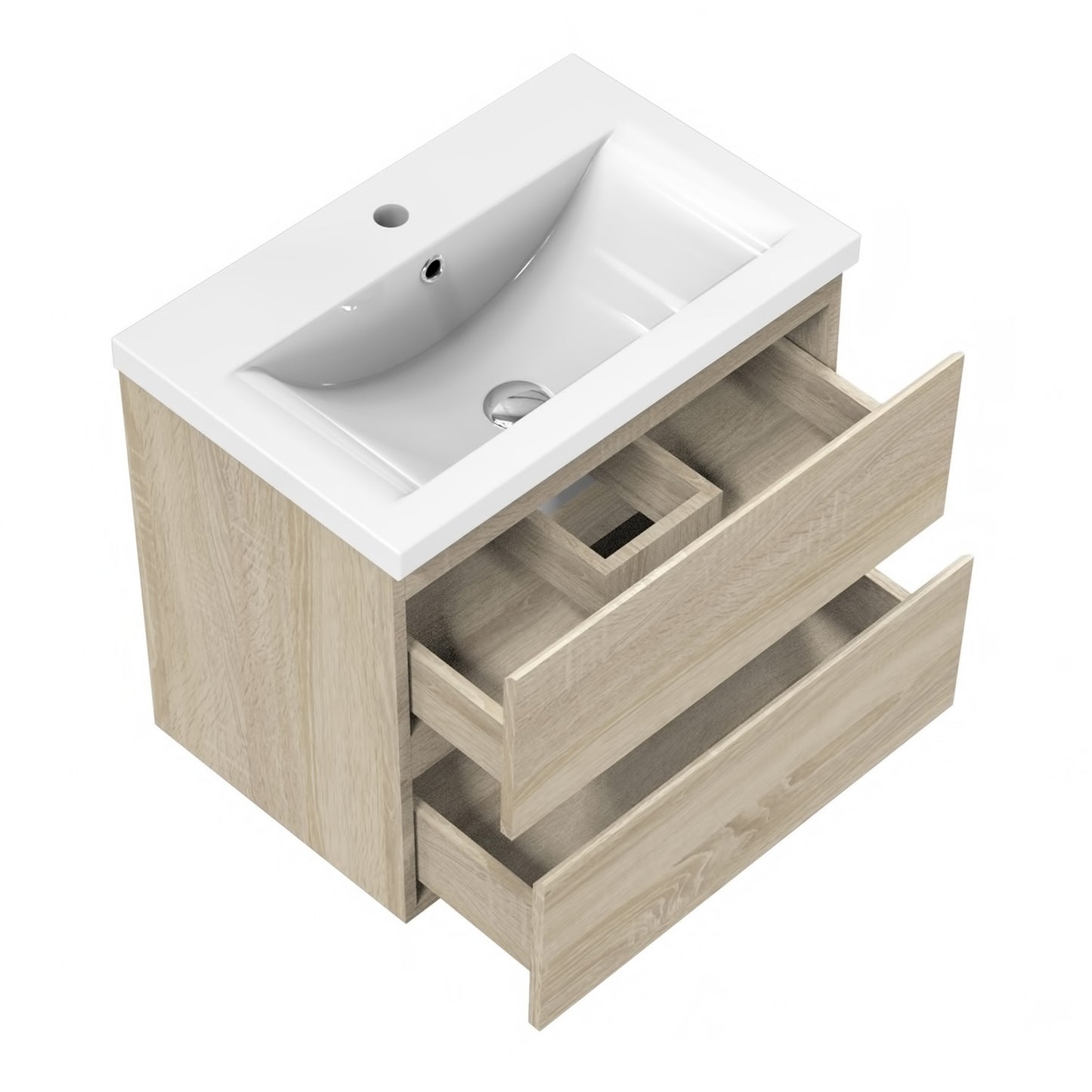 Badmöbel Set CARMEN 50 cm Eiche Natur Waschbecken mit Unterschrank Waschtisch Keramikbecken