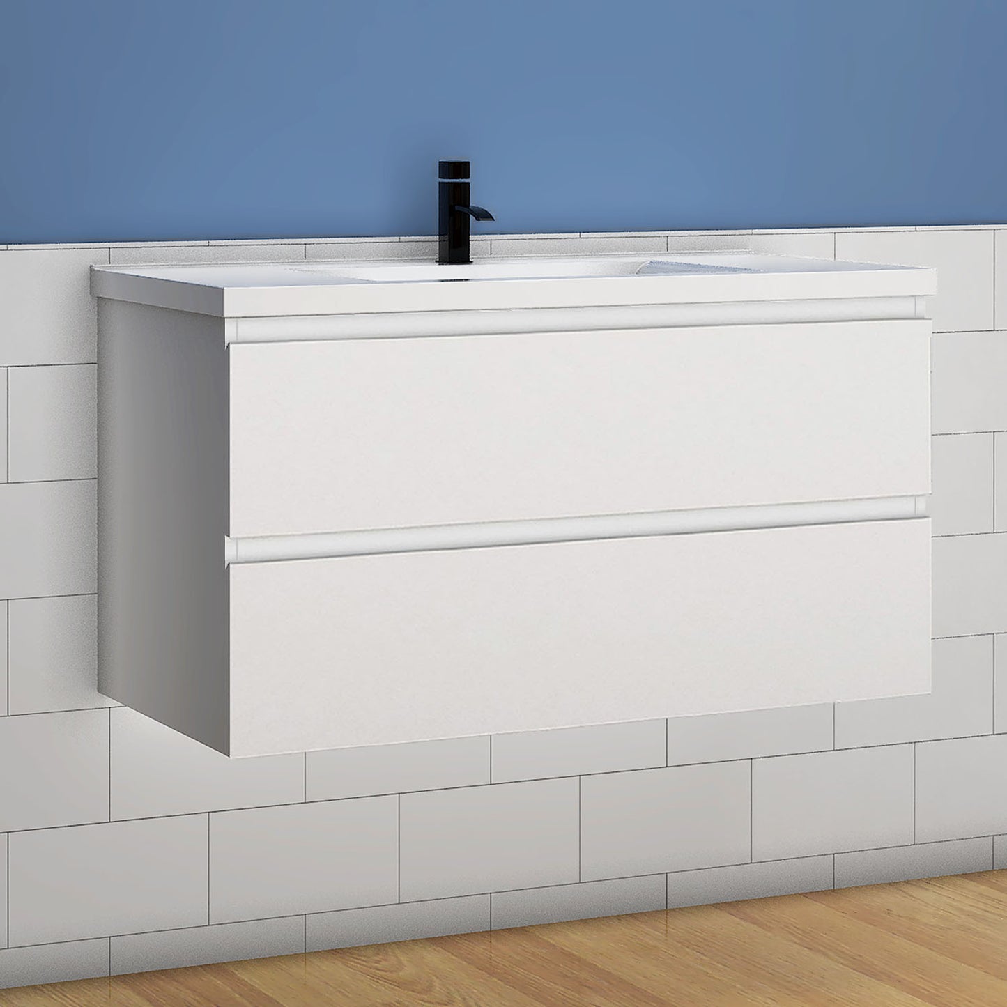 Badmöbel Set 100cm Badezimmer Waschtisch mit Unterschrank Weiß/Anthrazit/Eiche