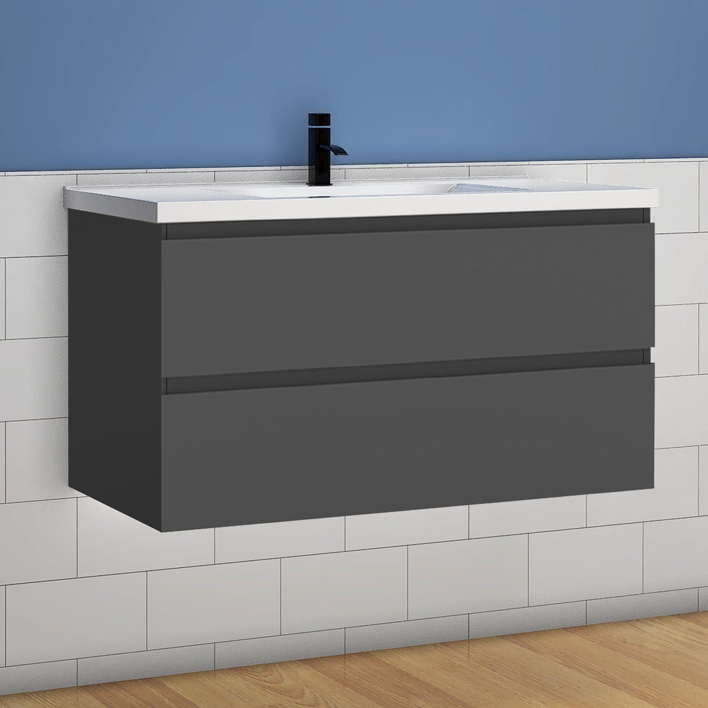 Badmöbel Set 100cm Badezimmer Waschtisch mit Unterschrank Weiß/Anthrazit/Eiche