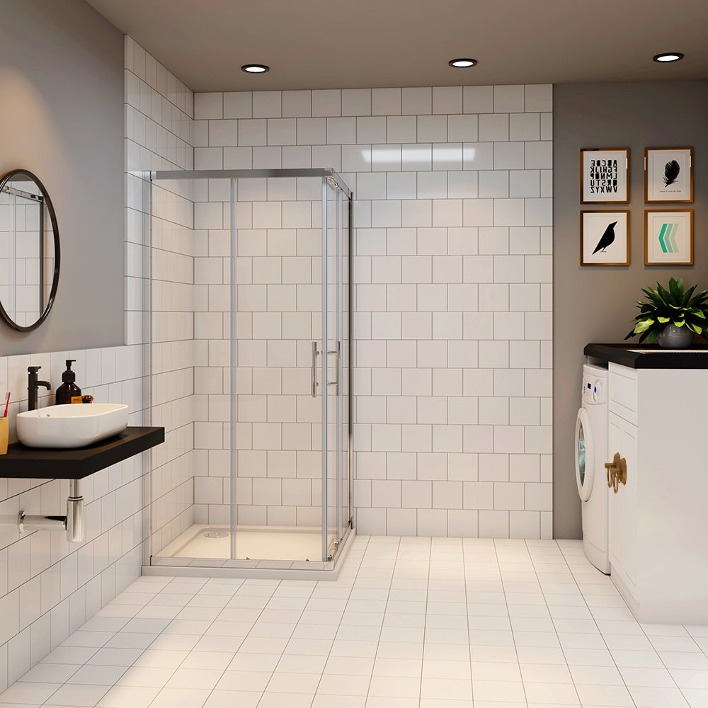 Duschkabine Eckeinstieg 80x80 Schiebetür Eckdusche Dusche Glas H.185 cm