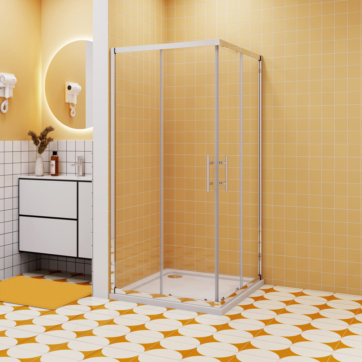 80x80 Duschkabine Schiebetür Eckeinstieg Eckdusche Dusche H.195 cm NANO Glas
