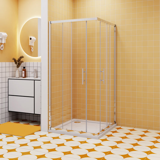 80x80 Duschkabine Schiebetür Eckeinstieg Eckdusche Dusche H.195 cm NANO Glas
