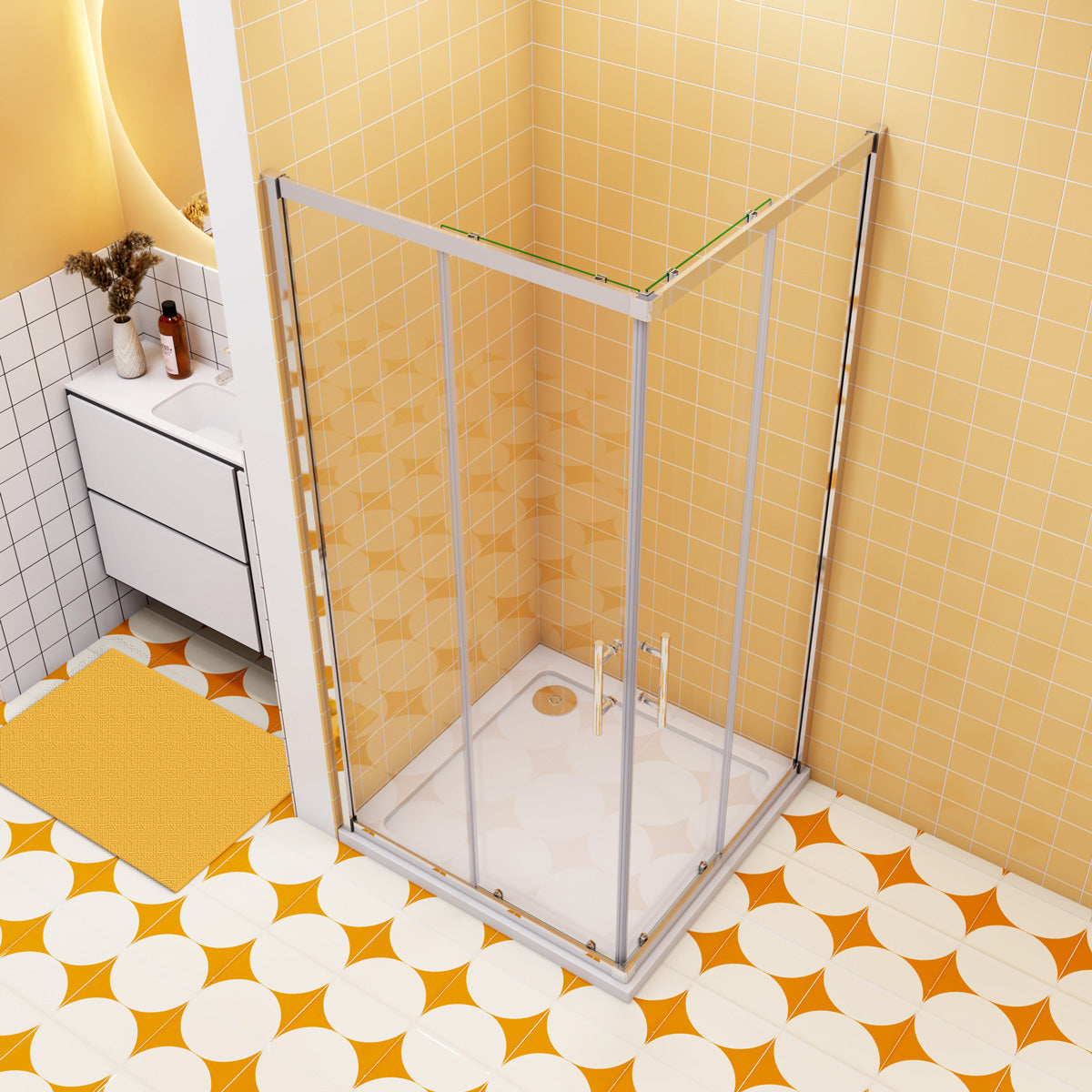 80x80 Duschkabine Schiebetür Eckeinstieg Eckdusche Dusche H.195 cm NANO Glas