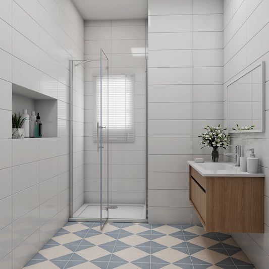 Drehtür mit Festteil Nische Duschkabine Dusche NANO Glas 90 x 195 cm