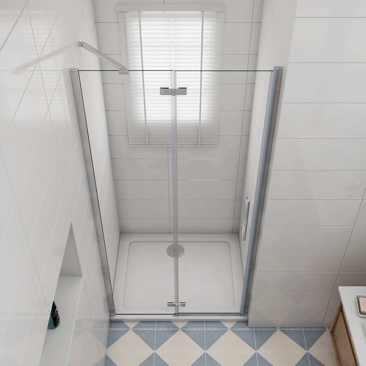 Drehtür mit Festteil Nische Duschkabine Dusche NANO Glas 90 x 195 cm