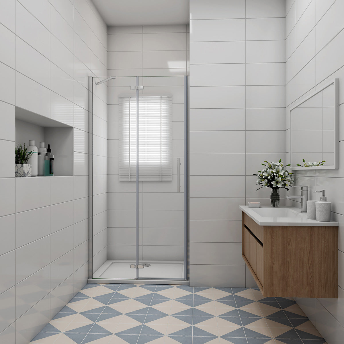 Drehtür mit Festteil Nische Duschkabine Dusche NANO Glas 90 x 195 cm