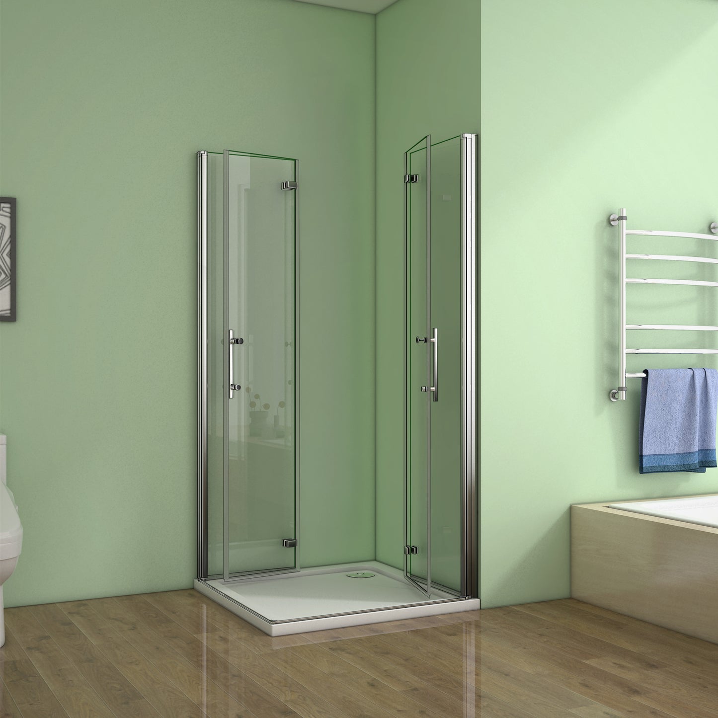 Duschkabine Eckeinstieg 100x100 cm Falttür Drehfalttür Dusche H.185 cm Glas