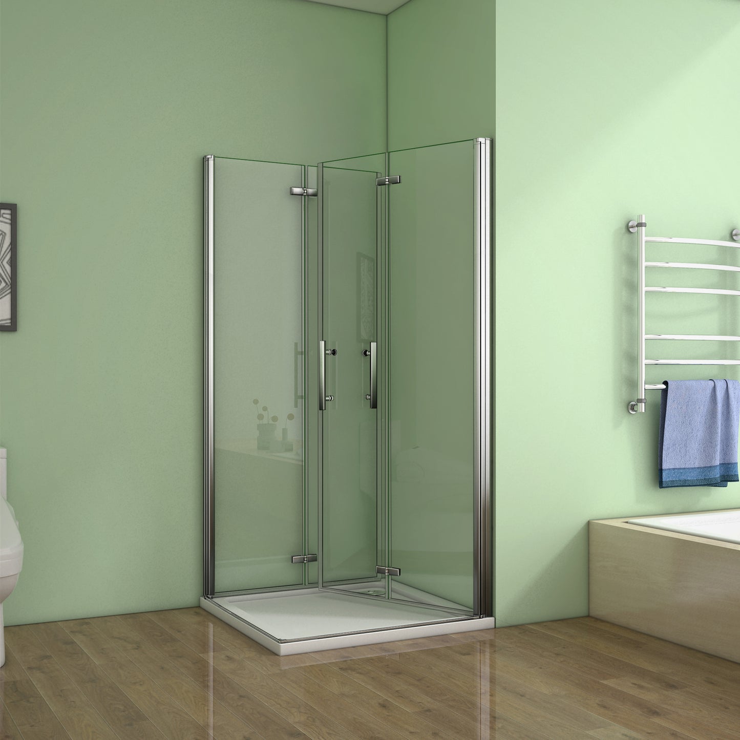 Duschkabine Eckeinstieg 100x100 cm Falttür Drehfalttür Dusche H.185 cm Glas