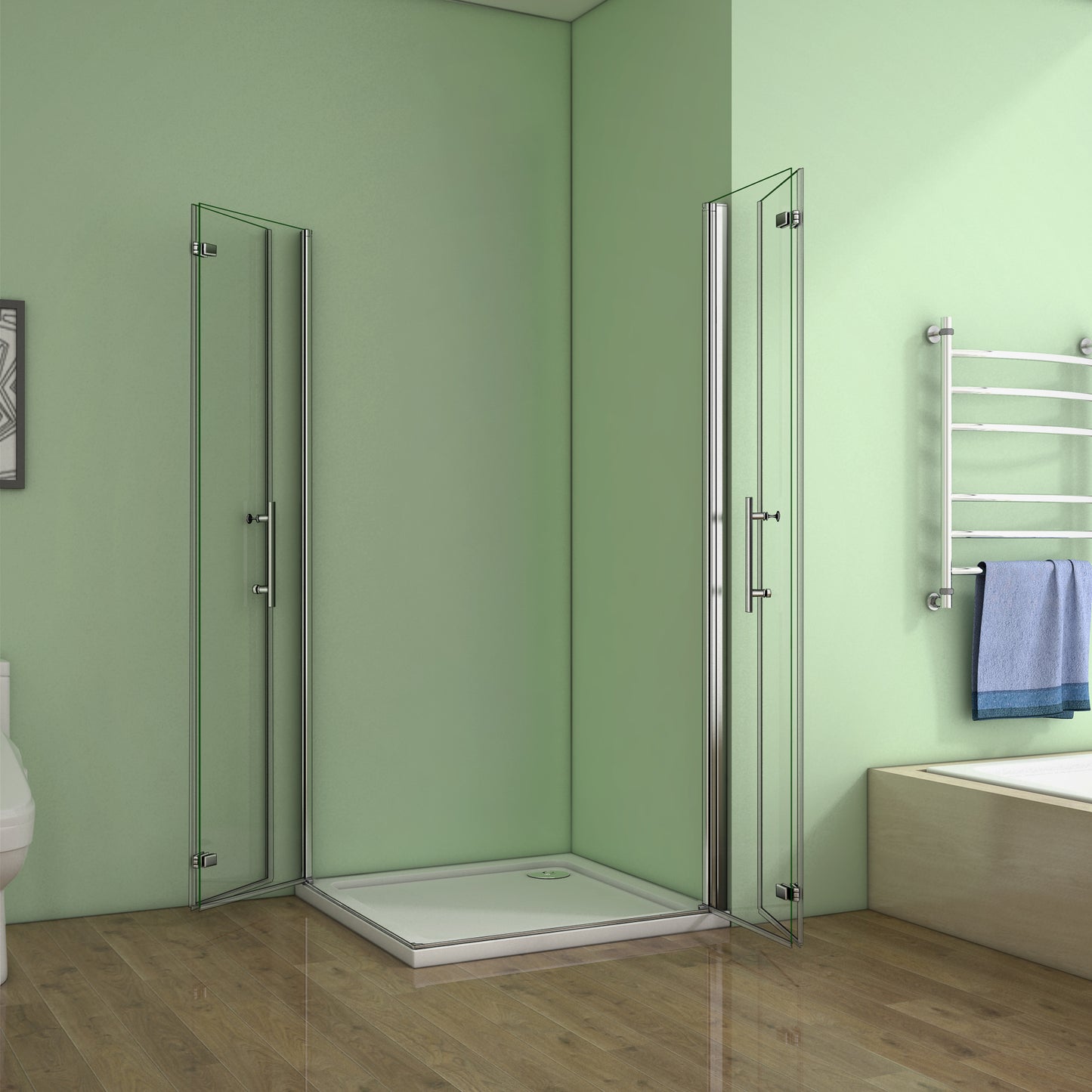 Duschkabine Eckeinstieg 100x100 cm Falttür Drehfalttür Dusche H.185 cm Glas