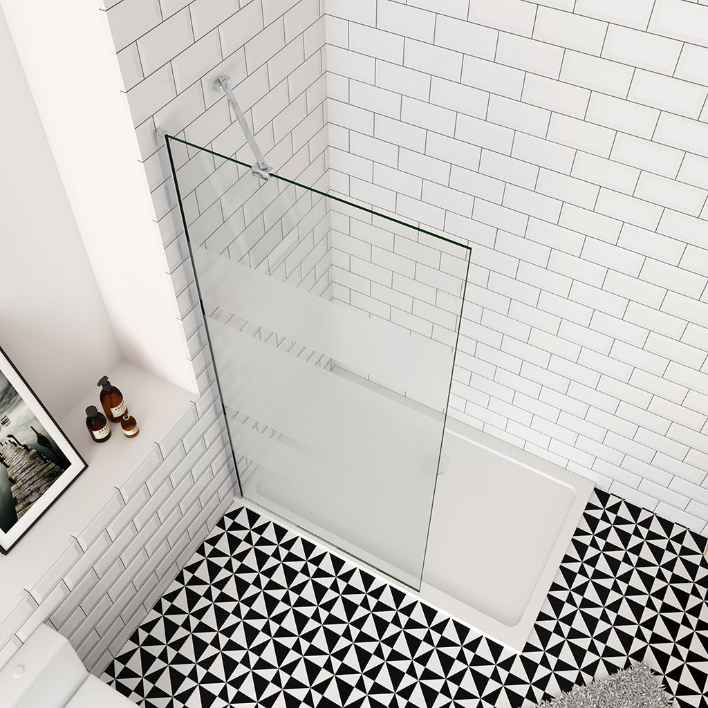 B.140 x H.190 cm 6mm NANO ESG Glas Duschwand aus MilchESG Glas-Streifen - Duschabtrennung