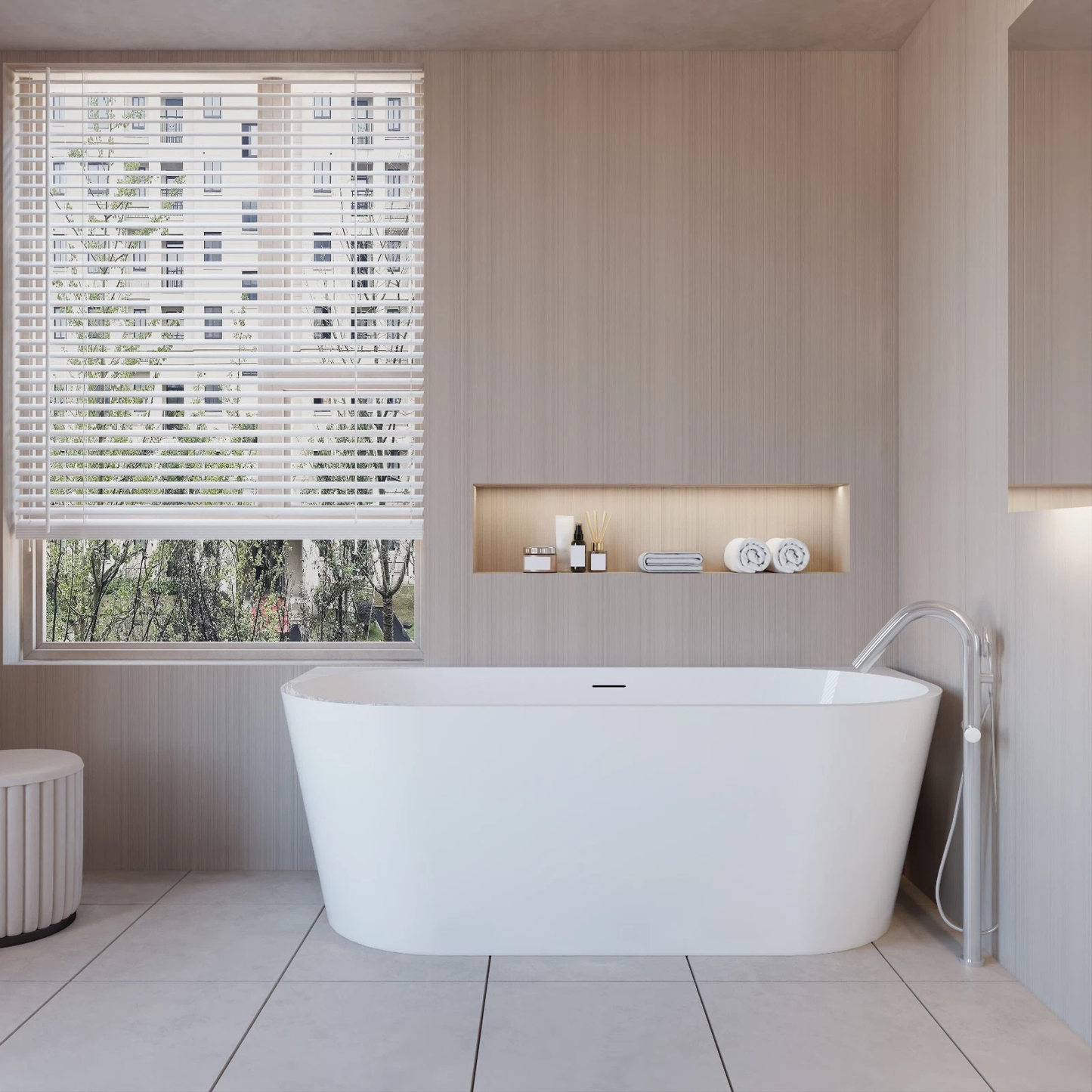 Halbfreistehende Oval-Badewanne Weiß | 150x75cm / 170x80cm Acryl Komplettset