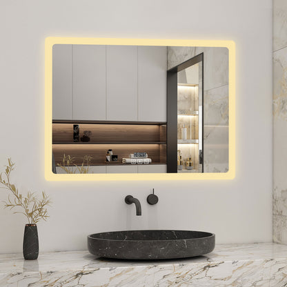 70x50cm LED Badspiegel mit Bluetooth und Uhr,Badspiegel mit Beleuchtung,Touch,Beschlagfrei,Badezimmerspiegel mit 3 Lichtfarbe 2700-6500K Dimmbar,IP44