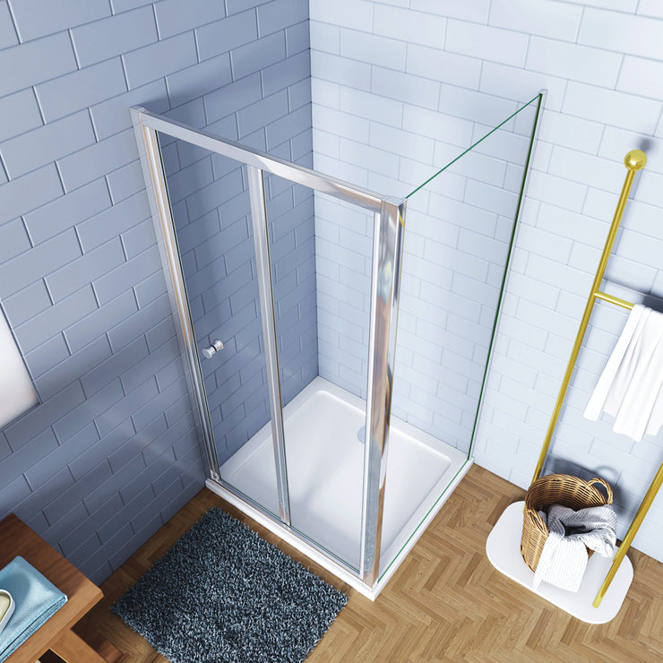 Eckdusche mit Falttür und fester Seitenwand – 185cm in Hochglanz Chrom mit 5mm ESG Klarglas