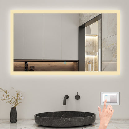 60x50cm LED Badspiegel mit Wandschalter/Touchschalter,Badspiegel mit Beleuchtung,Beschlagfrei,Badezimmerspiegel mit 3 Lichtfarbe 3000-6000K Dimmbar,IP44