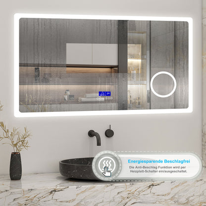 140x80cm LED Badspiegel mit Bluetooth,Touch und 3x Vergrößernder Kosmetikspiegel,Badspiegel mit Beleuchtung,Beschlagfrei,Badezimmerspiegel mit 3 Lichtfarbe 2700-6500K Dimmbar,IP44