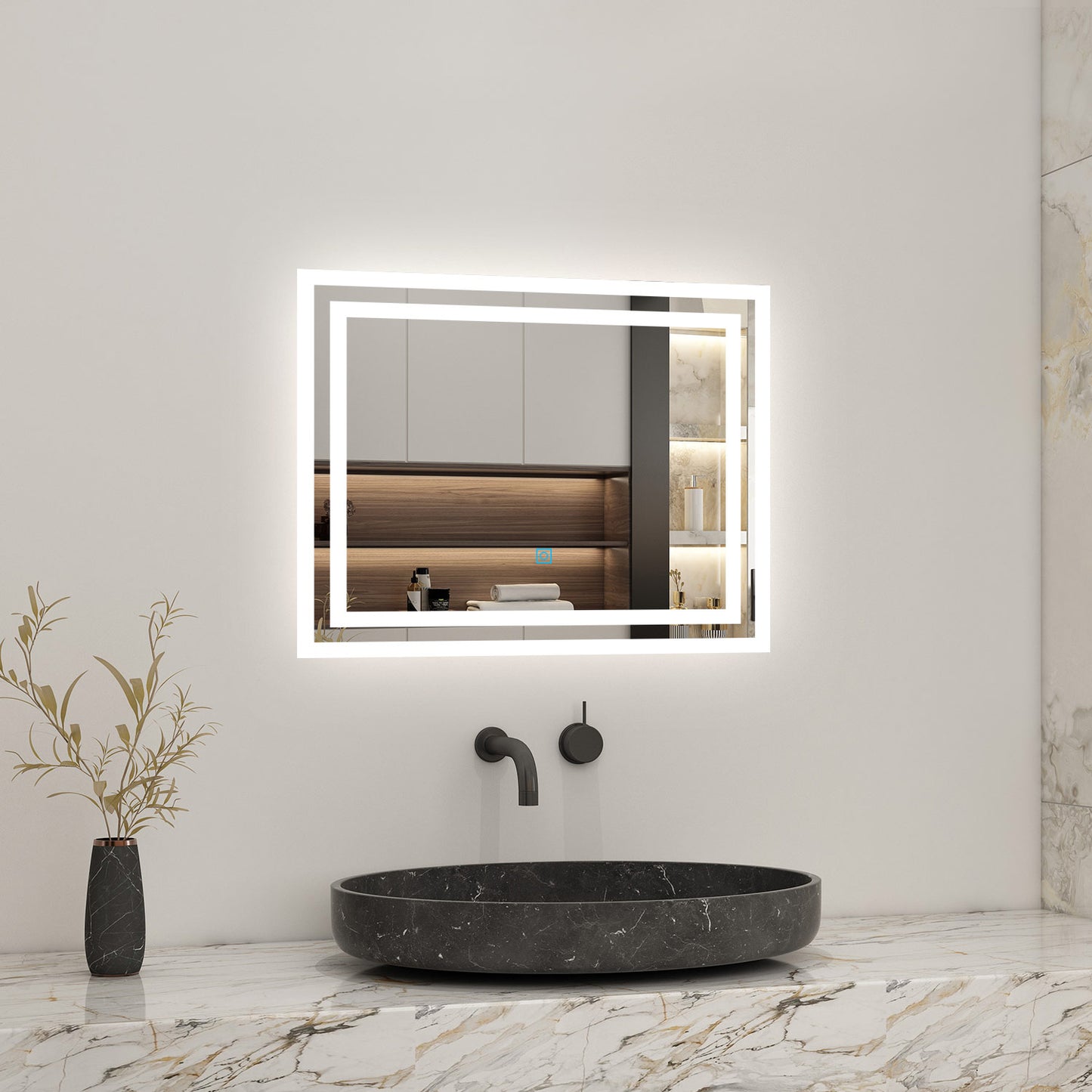 Badspiegel mit Beleuchtung 50x70cm Badezimmerspiegel Lichtspiegel LED Wandspiegel mit Touchschalter Beschlagfrei Kaltweiß,IP44