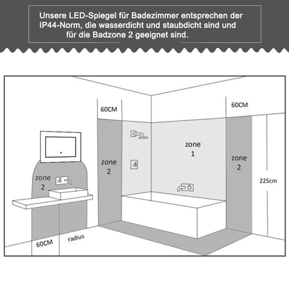 60 x 50cm LED Wandspiegel mit Touch-Schalter,Badspiegel LED Beleuchtung Kaltweiß