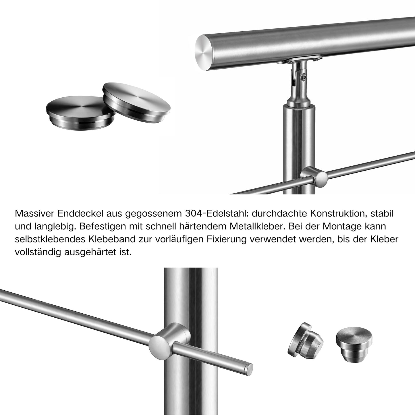 Edelstahl Geländer V2A mit Handlauf (80-200 cm) | 3 oder 5 Querstreben | Bodenmontage & Winkelverstellbar (0°-40°) | Für Balkon, Terrasse & Treppe