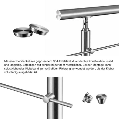 Edelstahl Geländer V2A mit Handlauf (80-200 cm) | 3 oder 5 Querstreben | Bodenmontage & Winkelverstellbar (0°-40°) | Für Balkon, Terrasse & Treppe
