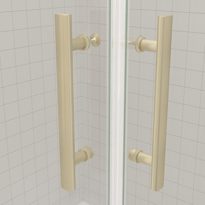 AICA Eckdusche 195cm Gold | Falttür Duschkabine Nano-Glas | 6mm ESG Duschabtrennung mit Eckeinstieg & Hebe-Senk-Funktion