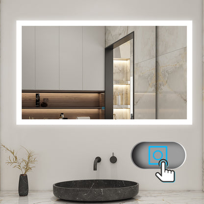 80x60cm LED Badspiegel mit Touch-Schalter,Badspiegel mit Beleuchtung,Beschlagfrei,Badezimmerspiegel mit Kaltweiß,IP44