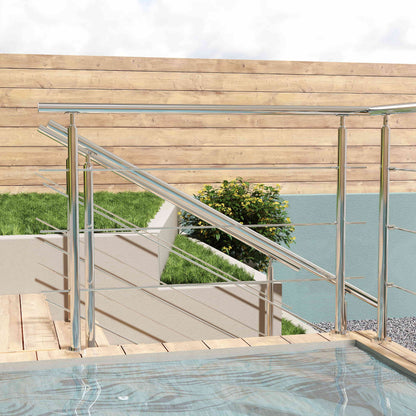 Edelstahl Geländer V2A mit Handlauf (80-200 cm) | 3 oder 5 Querstreben | Bodenmontage & Winkelverstellbar (0°-40°) | Für Balkon, Terrasse & Treppe