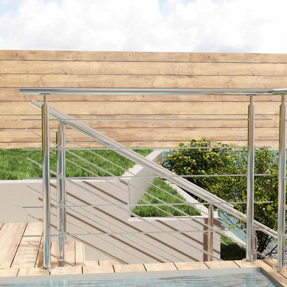 Edelstahl Geländer V2A mit Handlauf (80-200 cm) | 3 oder 5 Querstreben | Bodenmontage & Winkelverstellbar (0°-40°) | Für Balkon, Terrasse & Treppe