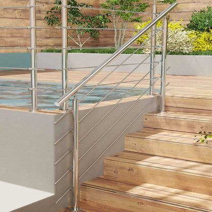 Edelstahl Geländer V2A mit Handlauf (80-200 cm) | 3 oder 5 Querstreben | Bodenmontage & Winkelverstellbar (0°-40°) | Für Balkon, Terrasse & Treppe