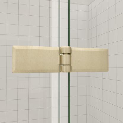 AICA Eckdusche 195cm Gold | Falttür Duschkabine Nano-Glas | 6mm ESG Duschabtrennung mit Eckeinstieg & Hebe-Senk-Funktion