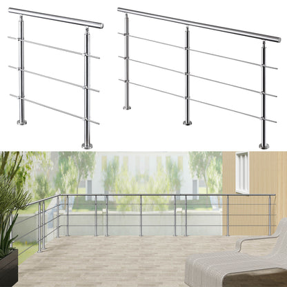 Edelstahl Geländer 3/5 Querstäbe Treppengeländer 80-240cm Handlauf | Balustradensystem für Balkon & Terrasse