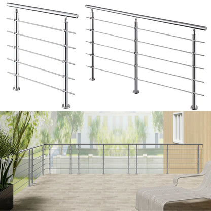 Edelstahl Geländer 3/5 Querstäbe Treppengeländer 80-240cm Handlauf | Balustradensystem für Balkon & Terrasse