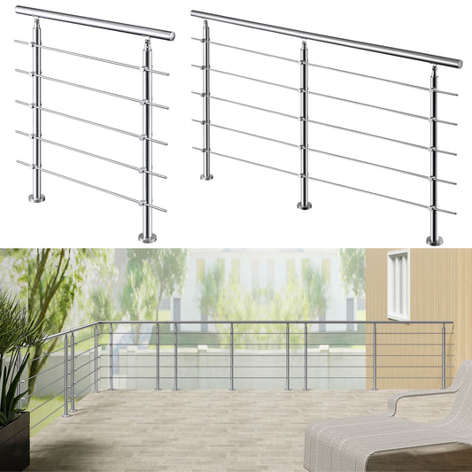 Edelstahl Geländer 3/5 Querstäbe Treppengeländer 80-240cm Handlauf | Balustradensystem für Balkon & Terrasse