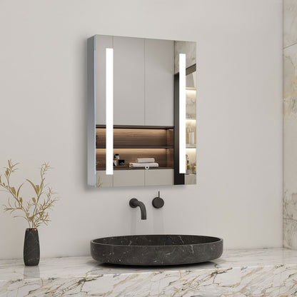 LED Spiegelschrank 60x80cm mit Wand/Touchschalter,Beschlagfrei,3 Lichtfarbe 2700-6500K Dimmbar und Rasier steckdose,Aluminium, Softclose