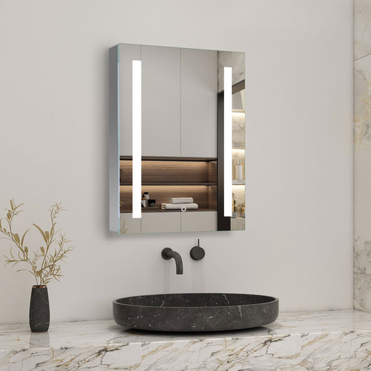 LED Spiegelschrank 60x80cm mit Wand/Touchschalter,Beschlagfrei,3 Lichtfarbe 2700-6500K Dimmbar und Rasier steckdose,Aluminium, Softclose