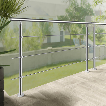 Edelstahl Geländer 3/5 Querstäbe Treppengeländer 80-240cm Handlauf | Balustradensystem für Balkon & Terrasse
