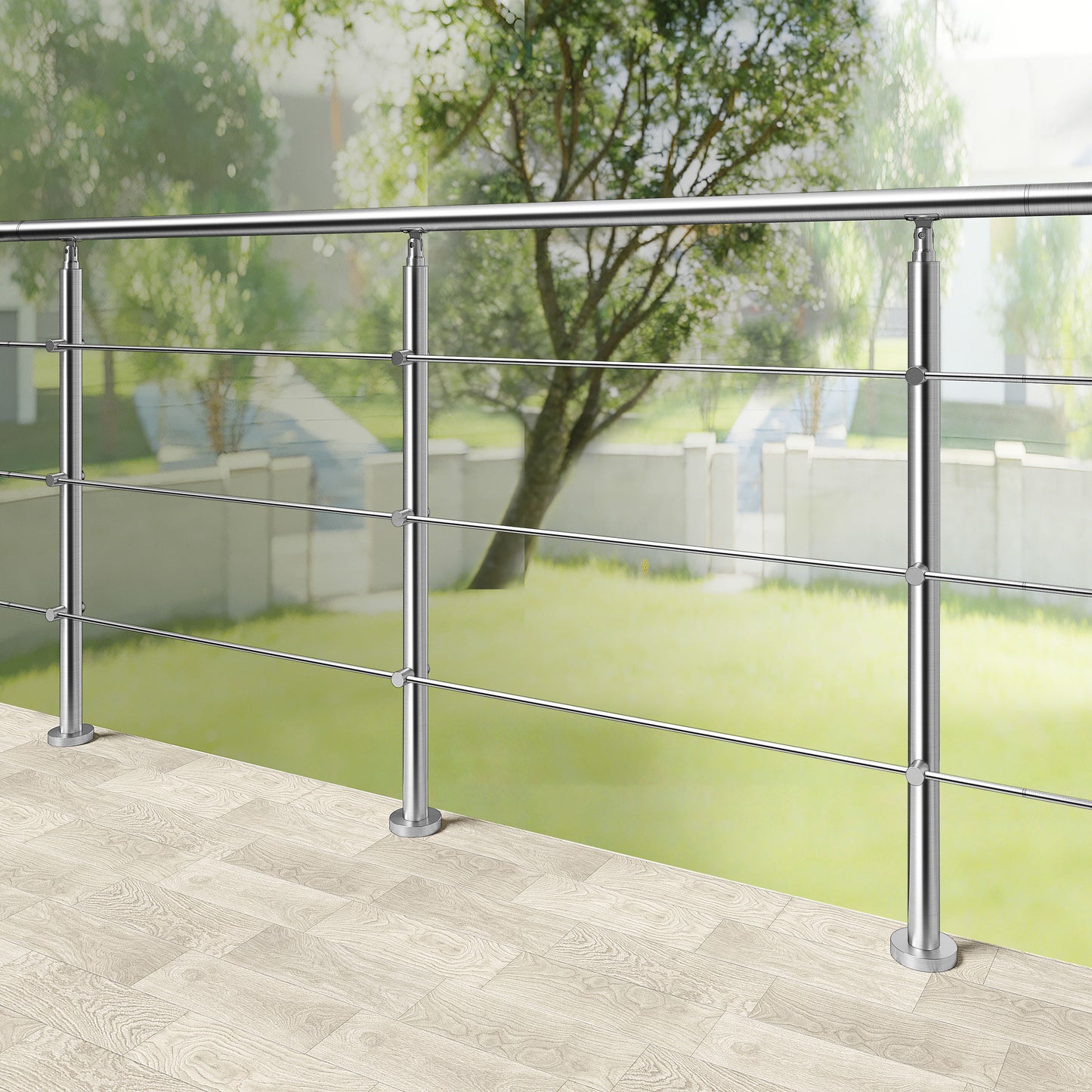Edelstahl Geländer 3/5 Querstäbe Treppengeländer 80-240cm Handlauf | Balustradensystem für Balkon & Terrasse