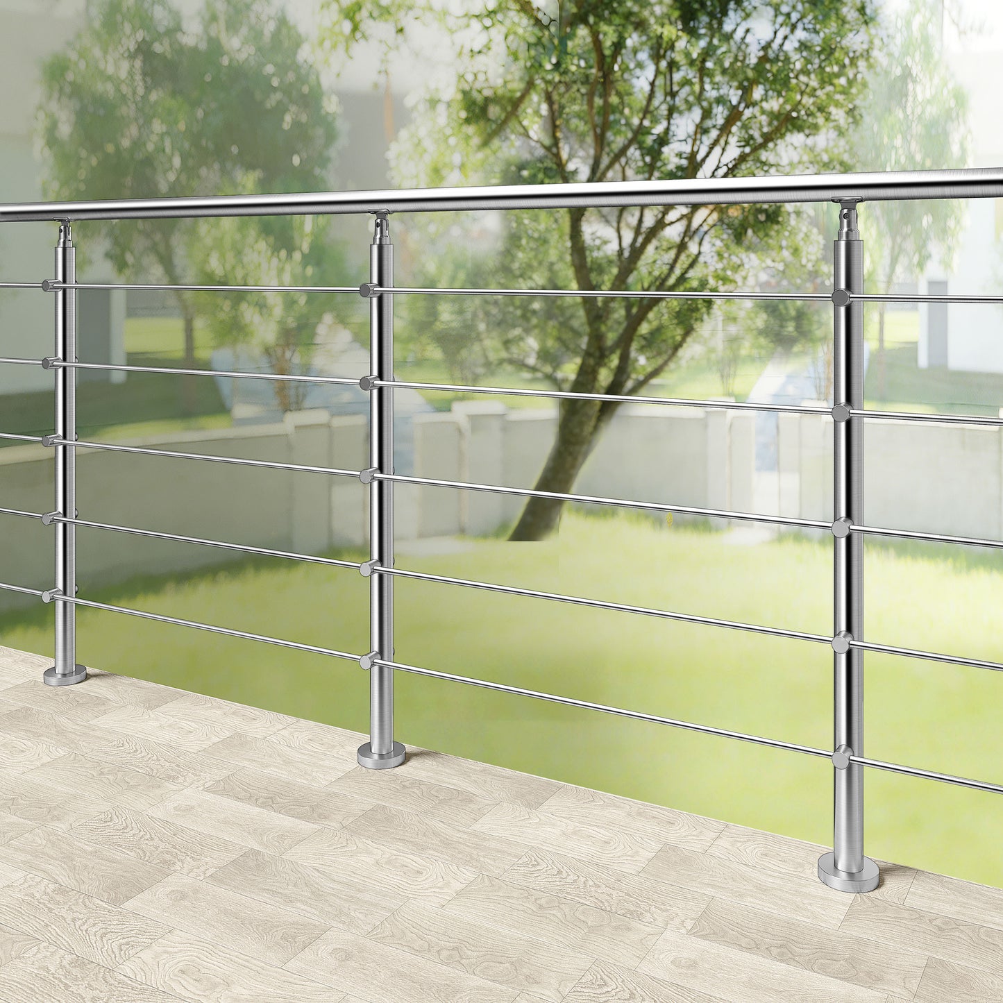 Edelstahl Geländer 3/5 Querstäbe Treppengeländer 80-240cm Handlauf | Balustradensystem für Balkon & Terrasse