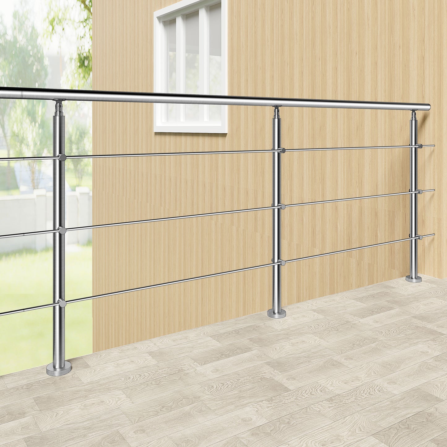 Edelstahl Geländer 3/5 Querstäbe Treppengeländer 80-240cm Handlauf | Balustradensystem für Balkon & Terrasse