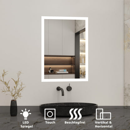 50x70cm LED Badspiegel mit Touch-Schalter,Badspiegel mit Beleuchtung,Beschlagfrei,Badezimmerspiegel mit Kaltweiß,IP44