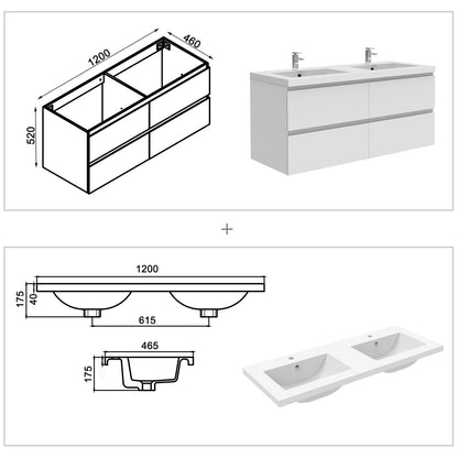 Badezimmermöbel 120cm Mineralguss Waschtisch mit Unterschrank Badmöbel set Badezimmerschränke mit 4 Soft-Close Schubladen Weiß Matt