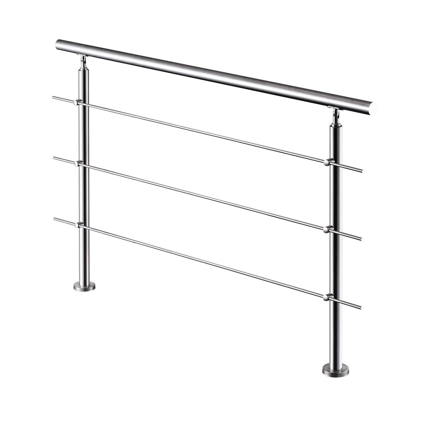 Edelstahl Geländer V2A mit Handlauf (80-200 cm) | 3 oder 5 Querstreben | Bodenmontage & Winkelverstellbar (0°-40°) | Für Balkon, Terrasse & Treppe