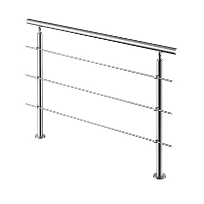 Edelstahl Geländer V2A mit Handlauf (80-200 cm) | 3 oder 5 Querstreben | Bodenmontage & Winkelverstellbar (0°-40°) | Für Balkon, Terrasse & Treppe