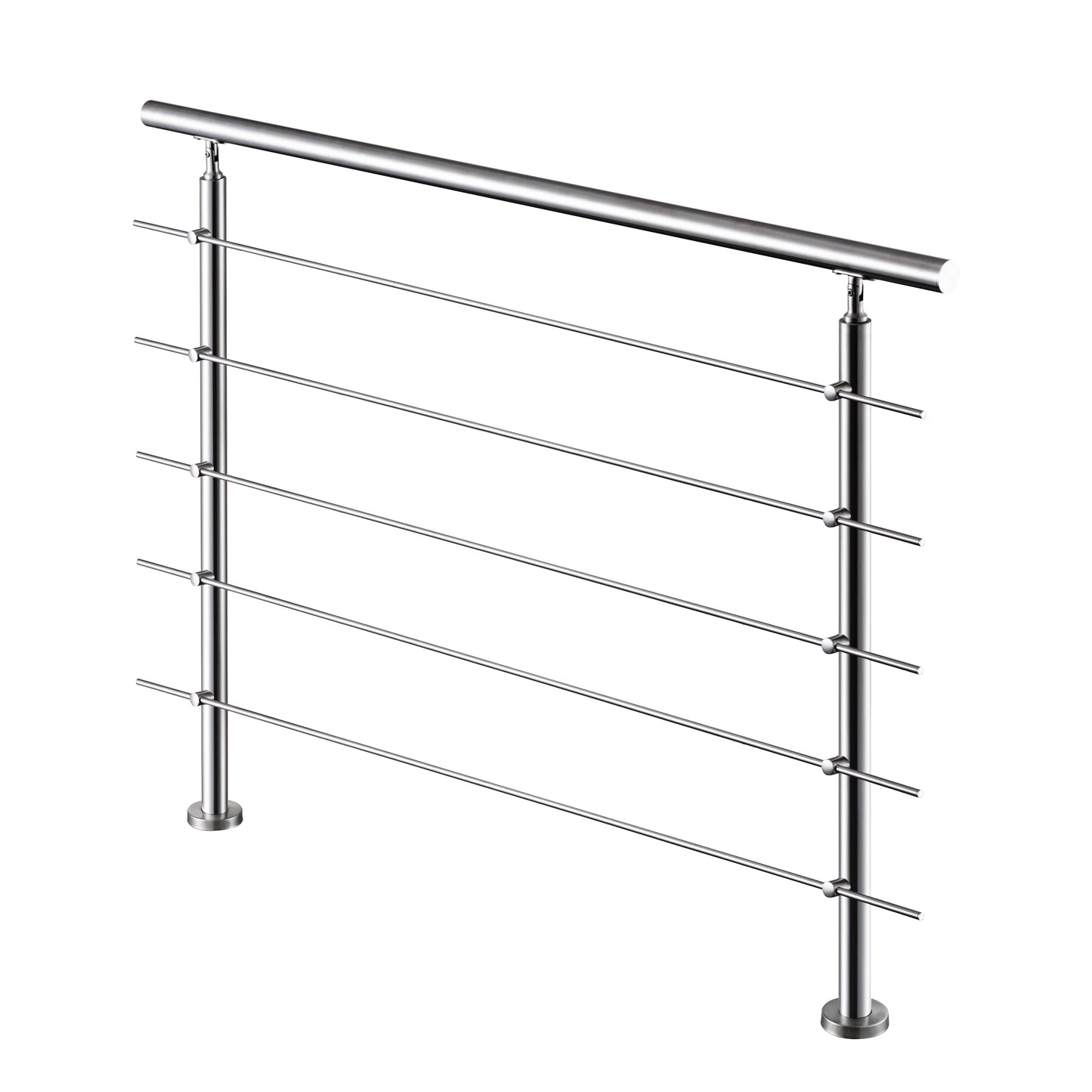 Edelstahl Geländer V2A mit Handlauf (80-200 cm) | 3 oder 5 Querstreben | Bodenmontage & Winkelverstellbar (0°-40°) | Für Balkon, Terrasse & Treppe