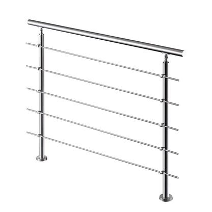 Edelstahl Geländer V2A mit Handlauf (80-200 cm) | 3 oder 5 Querstreben | Bodenmontage & Winkelverstellbar (0°-40°) | Für Balkon, Terrasse & Treppe
